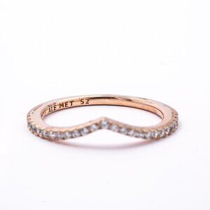 Pandora ALE Cubic Zirconia Wishbone 14K 585 Rose Gold Plated Metal Ring 52 US 6